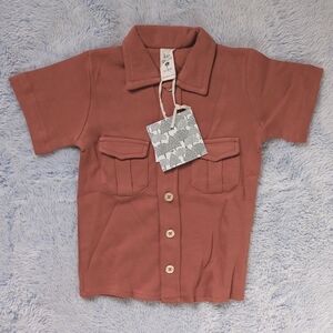 NWT 12-18M Kate Quinn Short Sleeve Military Top Button-up Sienna Cotton Rust